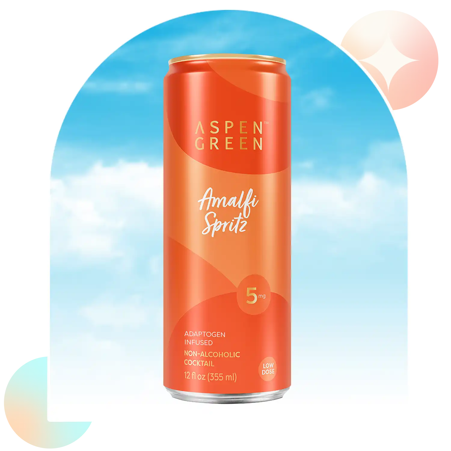 Aspen Green Amalfi Spritz 5mg THC drink against a blue sky background