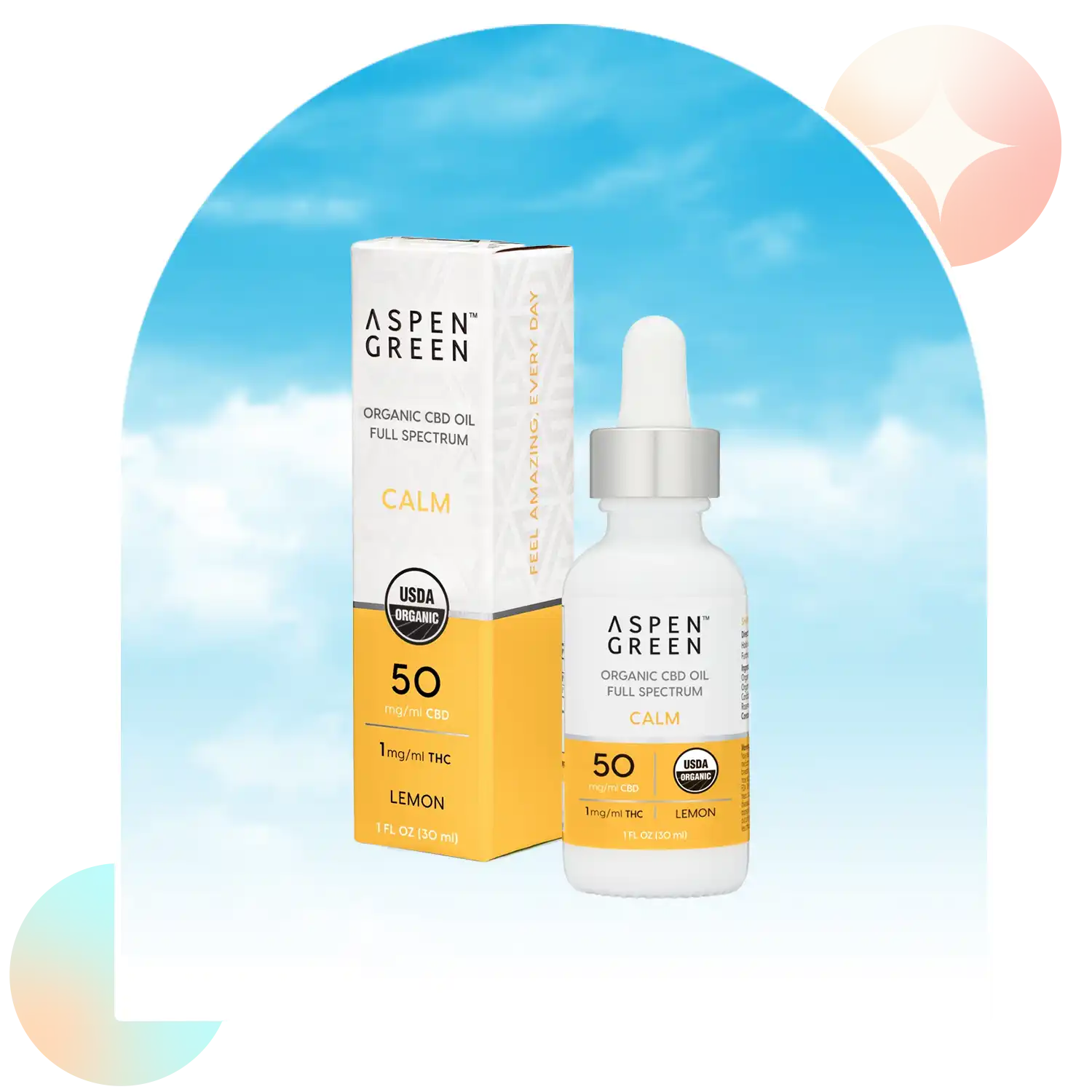 Aspen Green Calm CBD Oil Tincture & Box - USDA Certified Organic, 50mg/ml CBD, Lemon Flavor