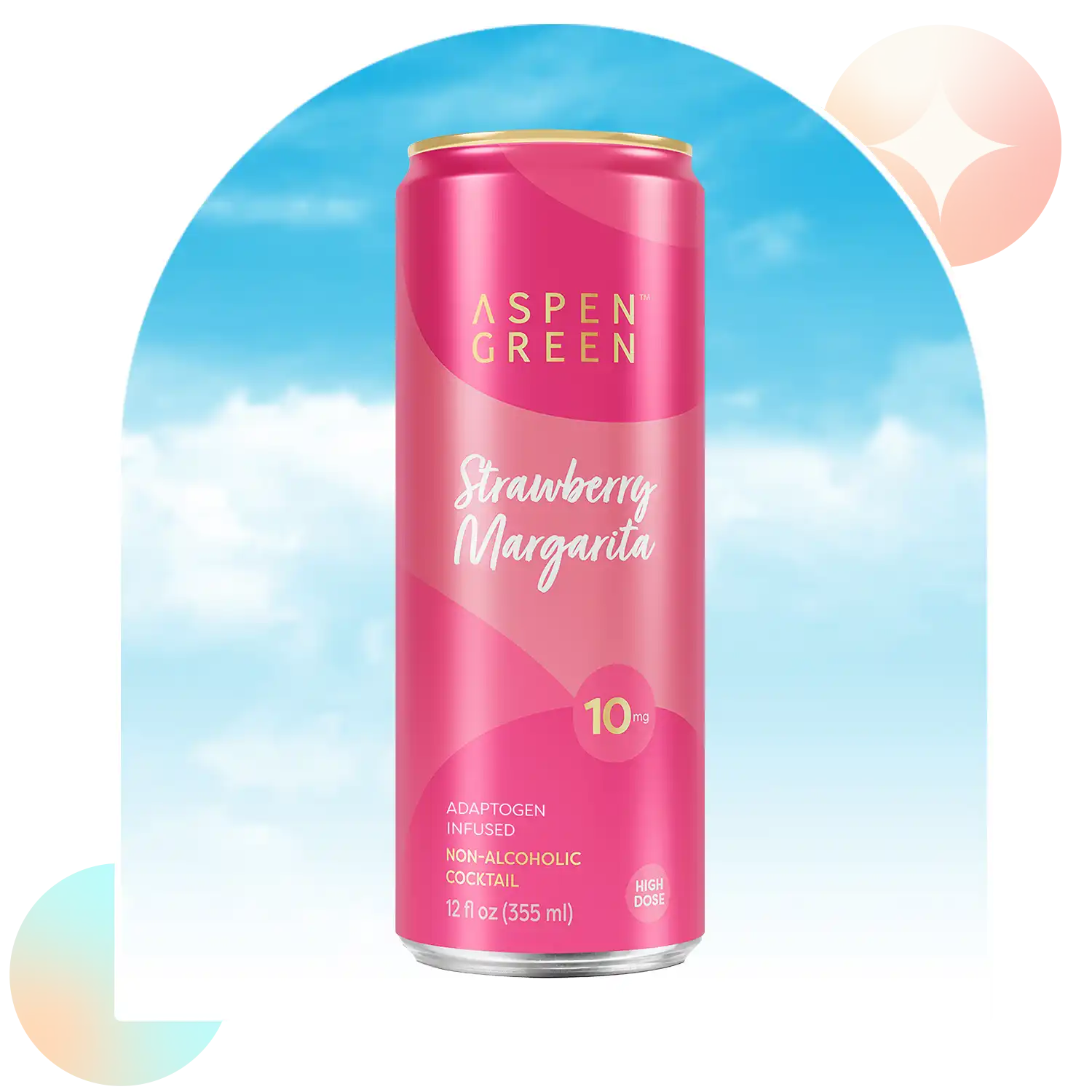 Aspen Green Strawberry Margarita 10mg THC drink against a blue sky background