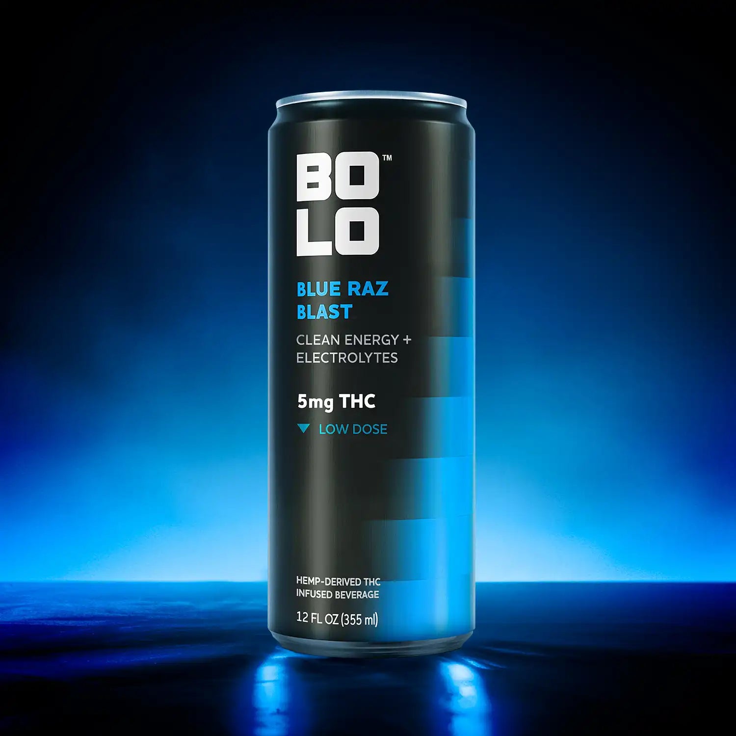 BOLO Blue Raz Blast 5mg THC drink front view
